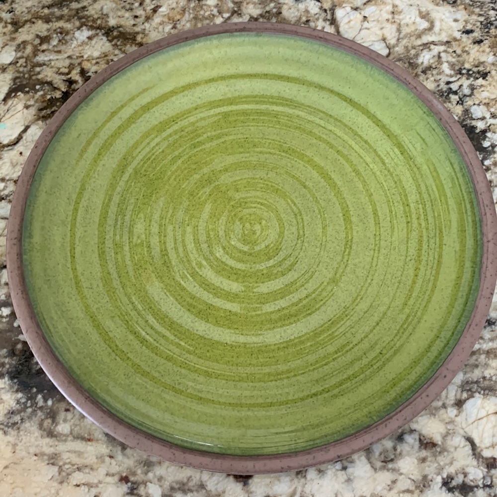 Set of 12 green melamine dinner plates from crate and barrel